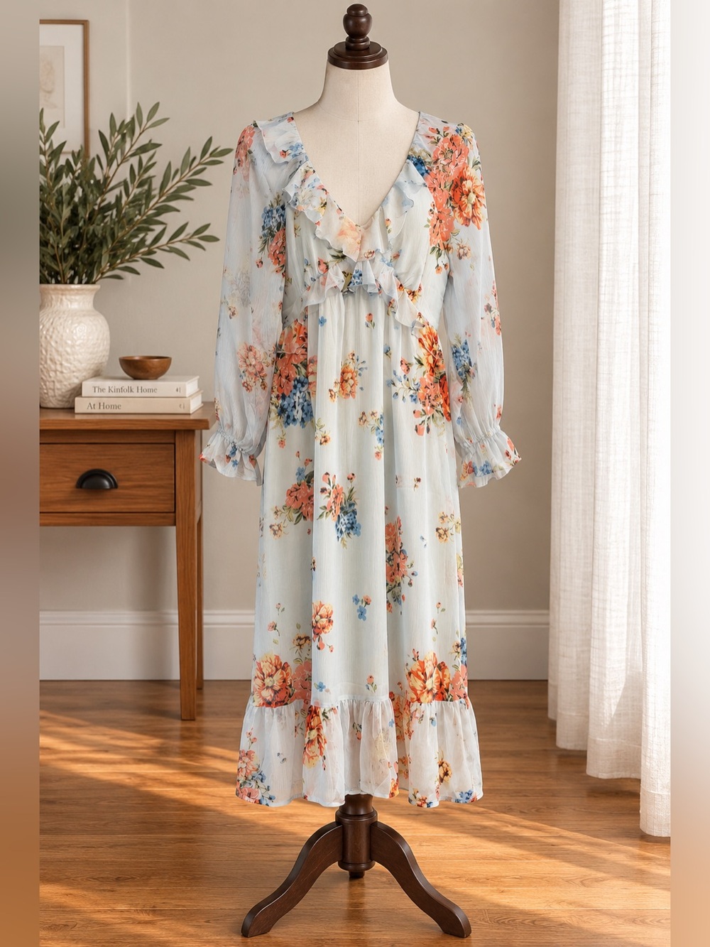 NWT Patrons of Peace Camelia Floral Ruffle Maxi Dress M Cottagecore